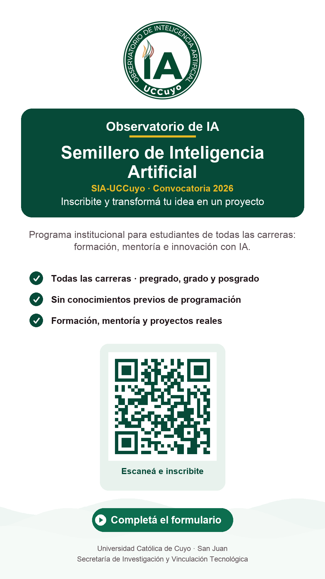 Flayer Semillero de Inteligencia Artificial 2026 — Convocatoria Observatorio de IA